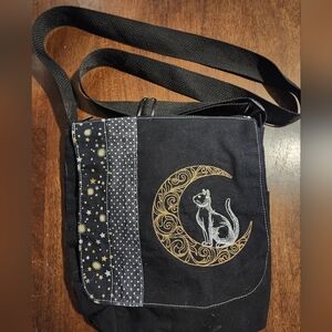 Black Cat Embroidered Crossbody Bag